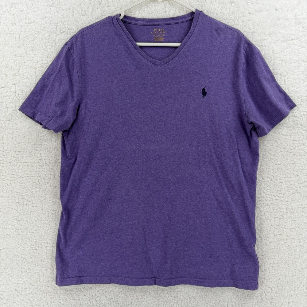 Polo Ralph Lauren Shirt Mens Medium‎ Purple V-Neck Pony Logo T-Shirt Casual Tee